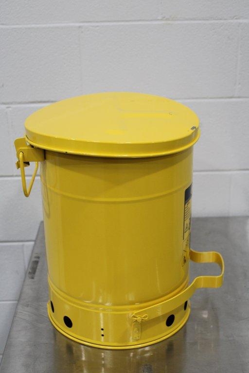 Justrite 09101 Oily Waste Can Steel 6 Gallon Yellow Self-Closing Lid