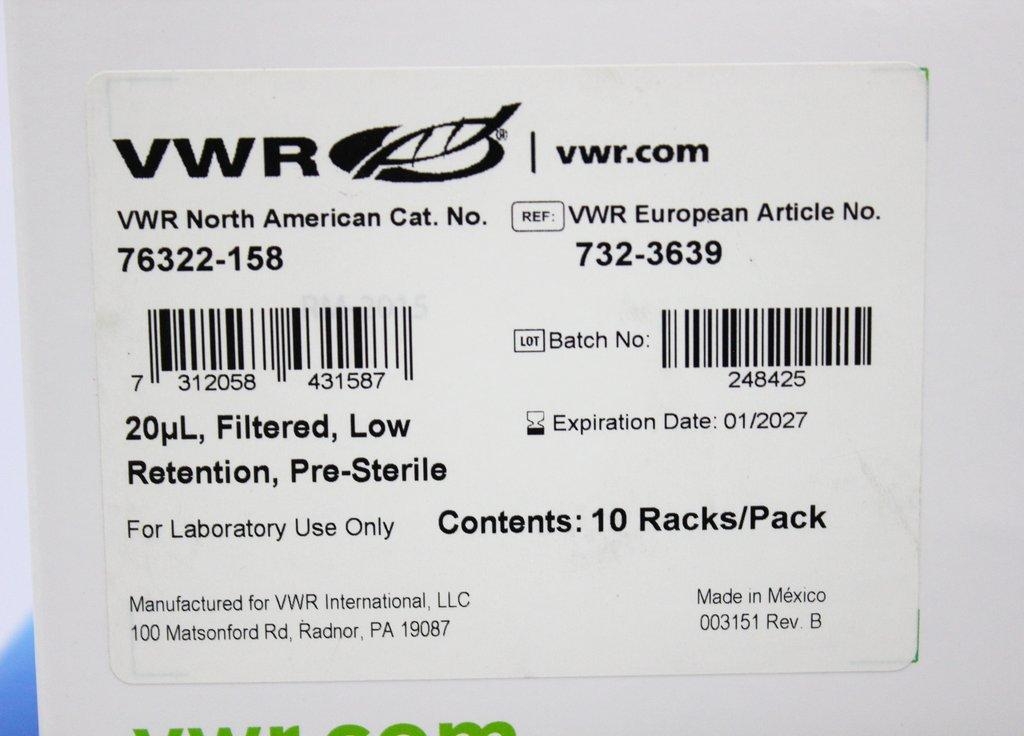 VWR RAININ Pipette Tips - LTS Compatible, 20uL, Hinged Racks, Sterile, 10 Pack