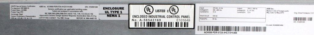 ABB ACH550-PDR-072A-4 HVAC Drive Variable Frequency 480VAC 2015 Model G