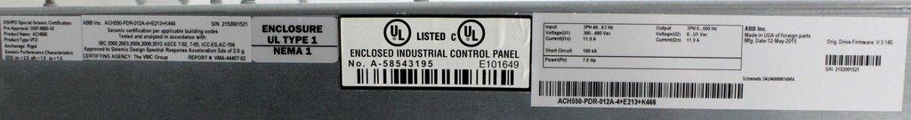 ABB ACH550-PDR-012A-4 HVAC Drive 380-480Vac Energy Efficient Used