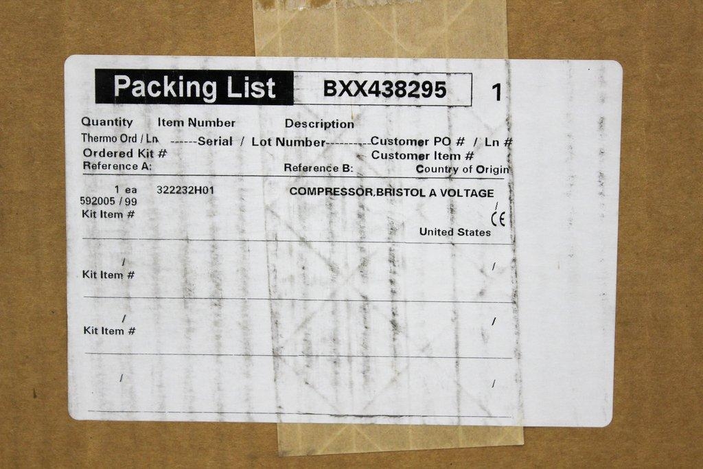 Thermo Compressor Bristol A Vol. 322232H01 -80 ULT Cold Storage System