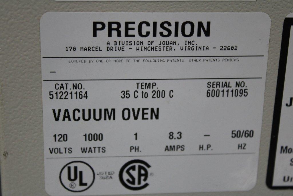 Precision Vacuum Oven Model 29 Vacuum Oven 1.5 cu ft 35C to 200C Used