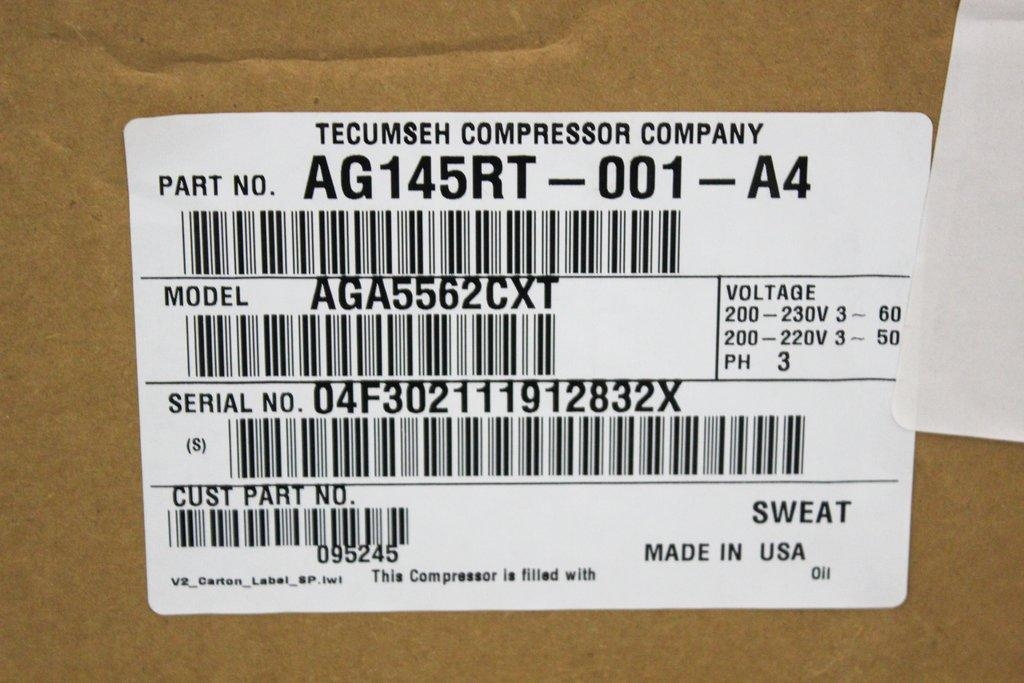 Tecumseh AGA5562CXT Compressor AG145RT-001-A4 Facility Equipment
