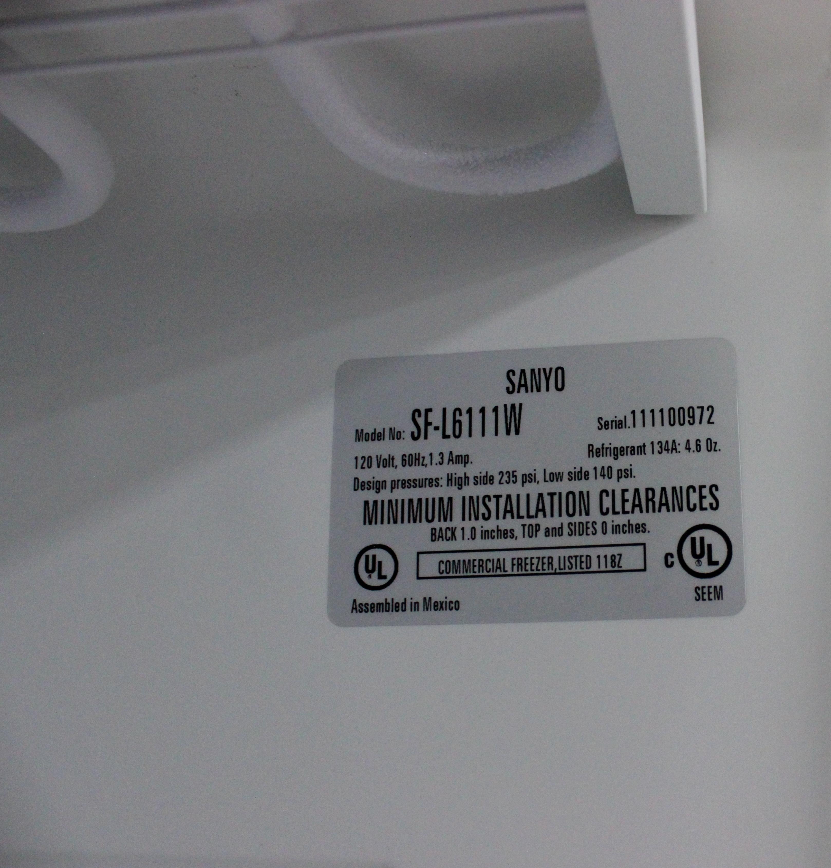 VWR/Sanyo SF-L6111W Freezer Cold Storage -15°C to -25°C 5.4 Cu Ft Capacity