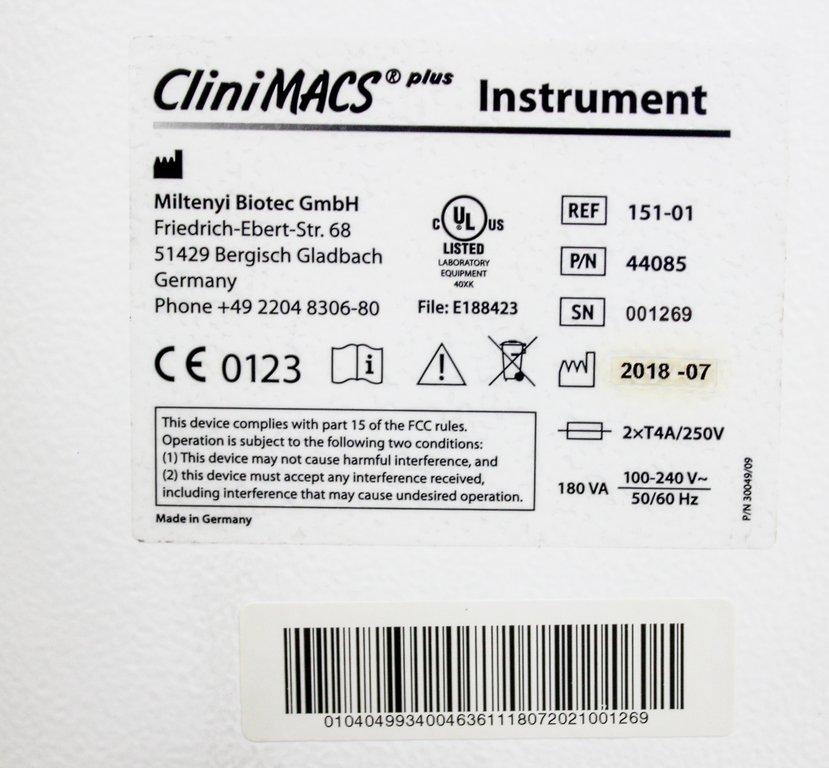 Miltenyi CliniMacs Instrument Cell Analyzer Gently Used Functional