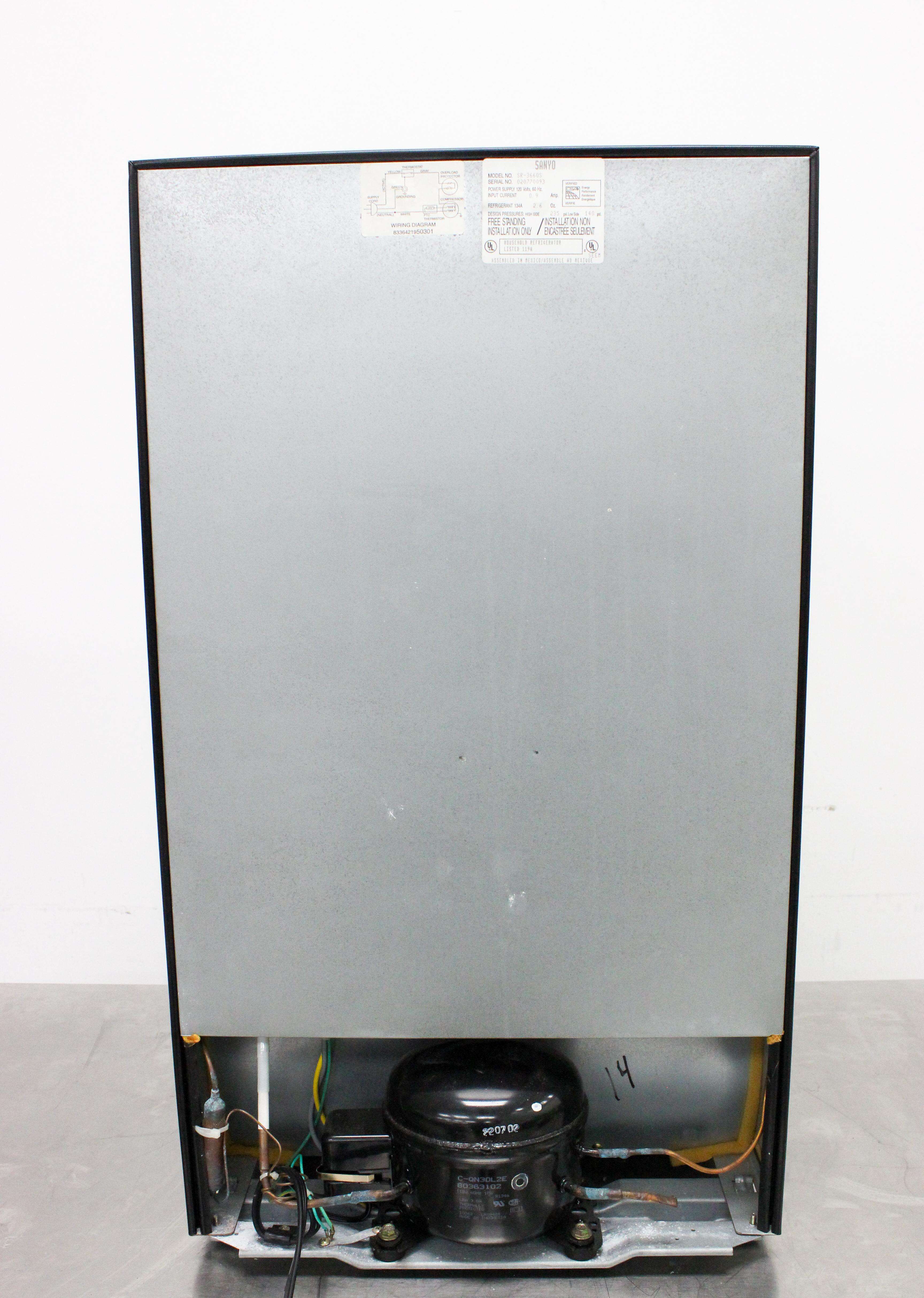 Sanyo SR-3660S Compact Refrigerator 3.6 Cu Ft Stainless Steel Office Dorm