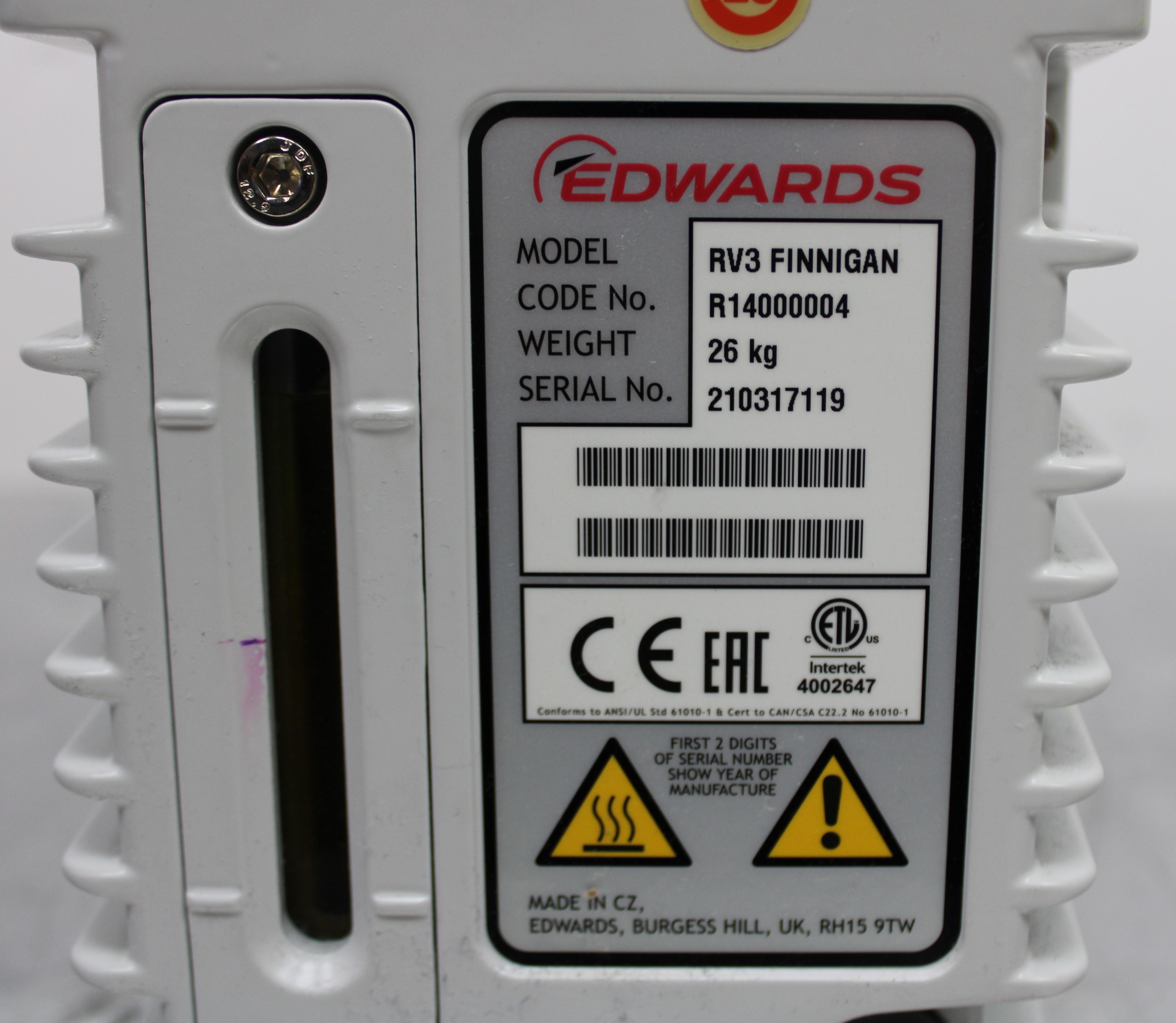 Edwards RV3 Finnigan Rotary Vane Vacuum Pump 2.2ft3min-1 220-240V 50/60Hz