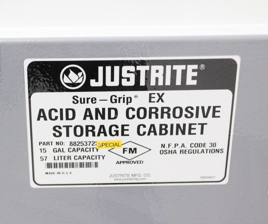 Justrite Sure Grip EX Corrosive Storage Cabinet 15 Gal Capacity Good Cond.