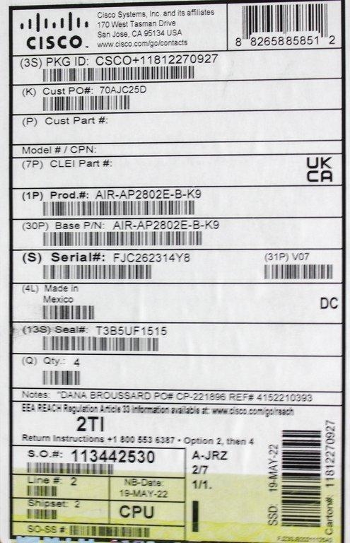 Cisco AIR-AP2802E-B-K9 Wireless Access Point 5.2 GBPS High Speed Connectivity