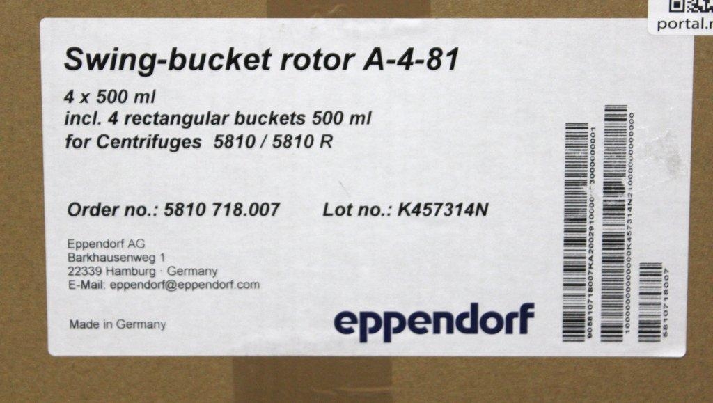 Eppendorf A-4-81 Swing-Bucket Rotor 4x500ml Centrifugation Accessory