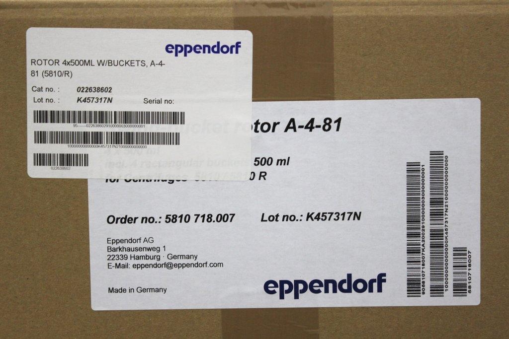 Eppendorf Rotor 4x500ml w/Buckets A-4-81 for Centrifuge 5810/R New