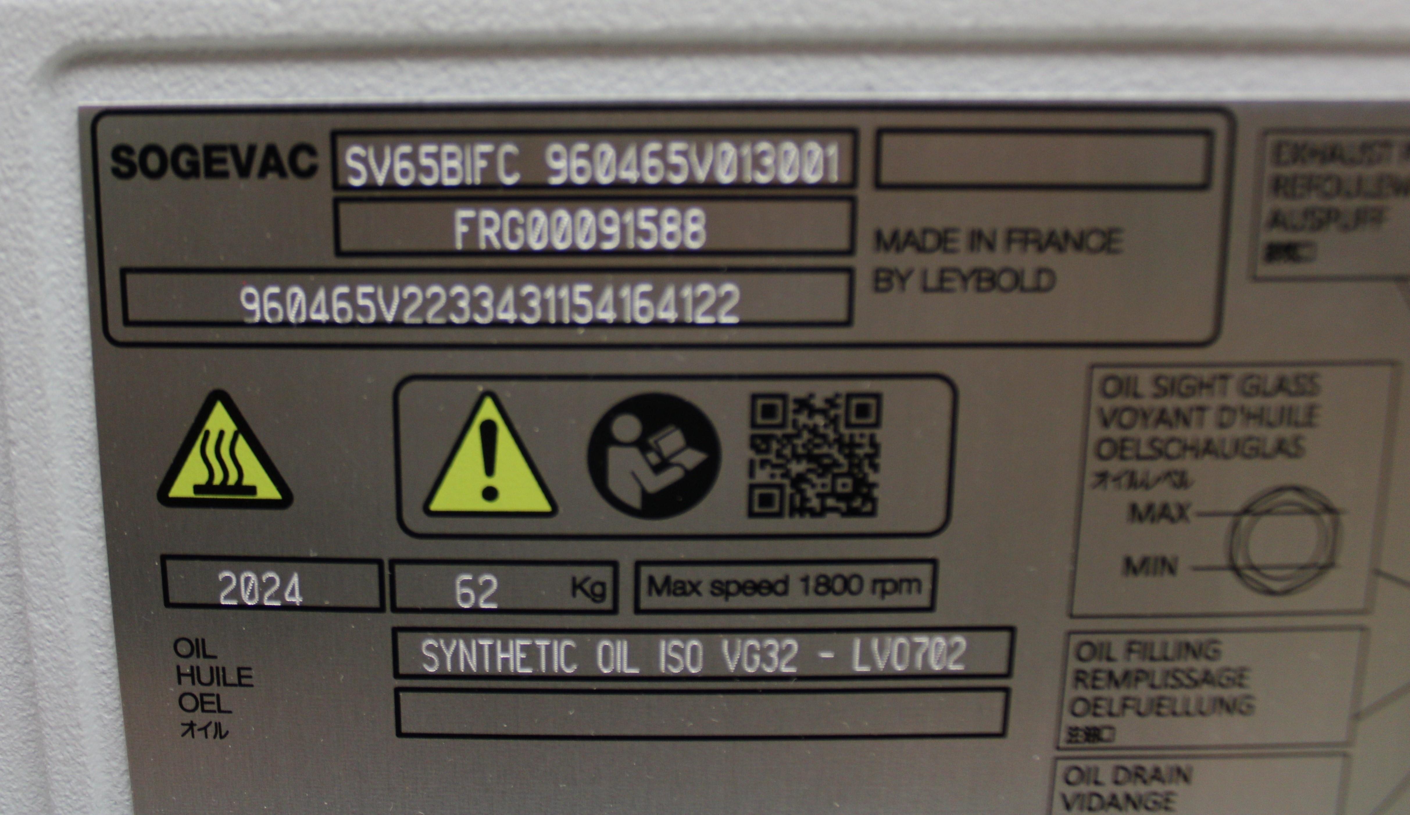 Leybold Sogevac SV65BIFC Vacuum Pump Low Noise Reliable Performance