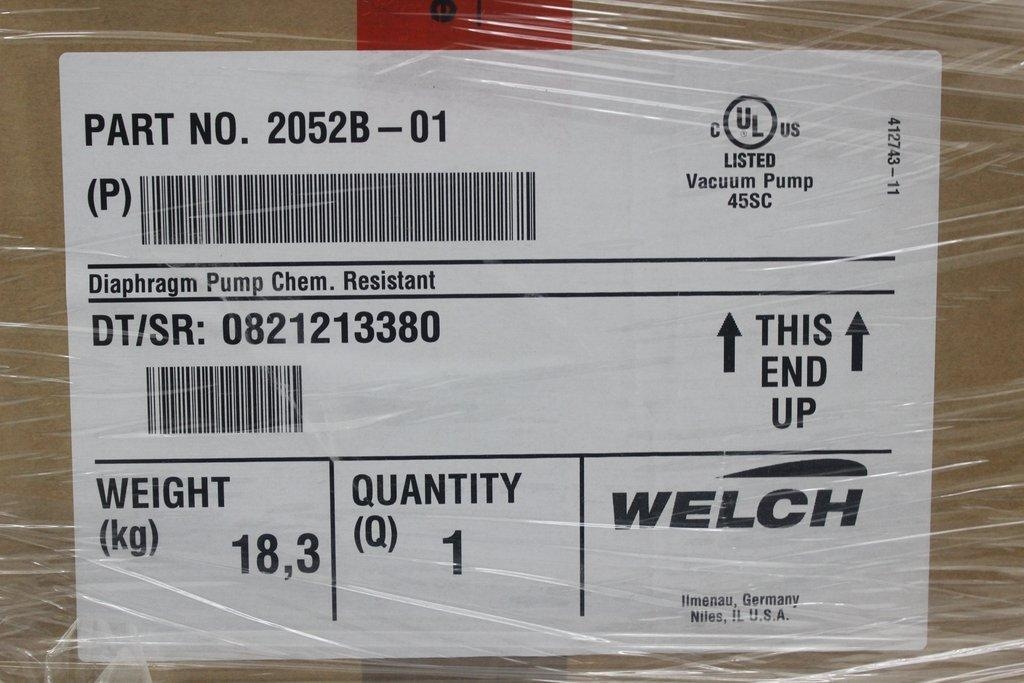 Welch 2052B-01 Diaphragm Pump Chemical Resistant Efficient Vacuum Action