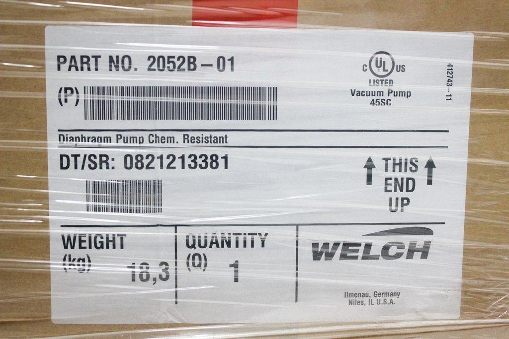 Welch 2052B-01 Diaphragm Pump Chem. Resistant Chemical Flow Instrument