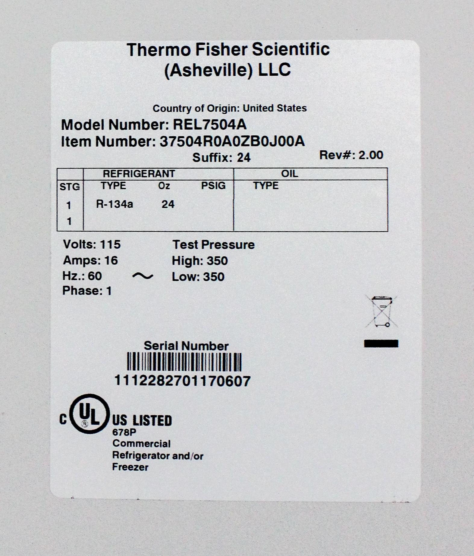 Thermo Revco REL7504A Refrigerator Cold Storage 3.4C Tested VG Condition