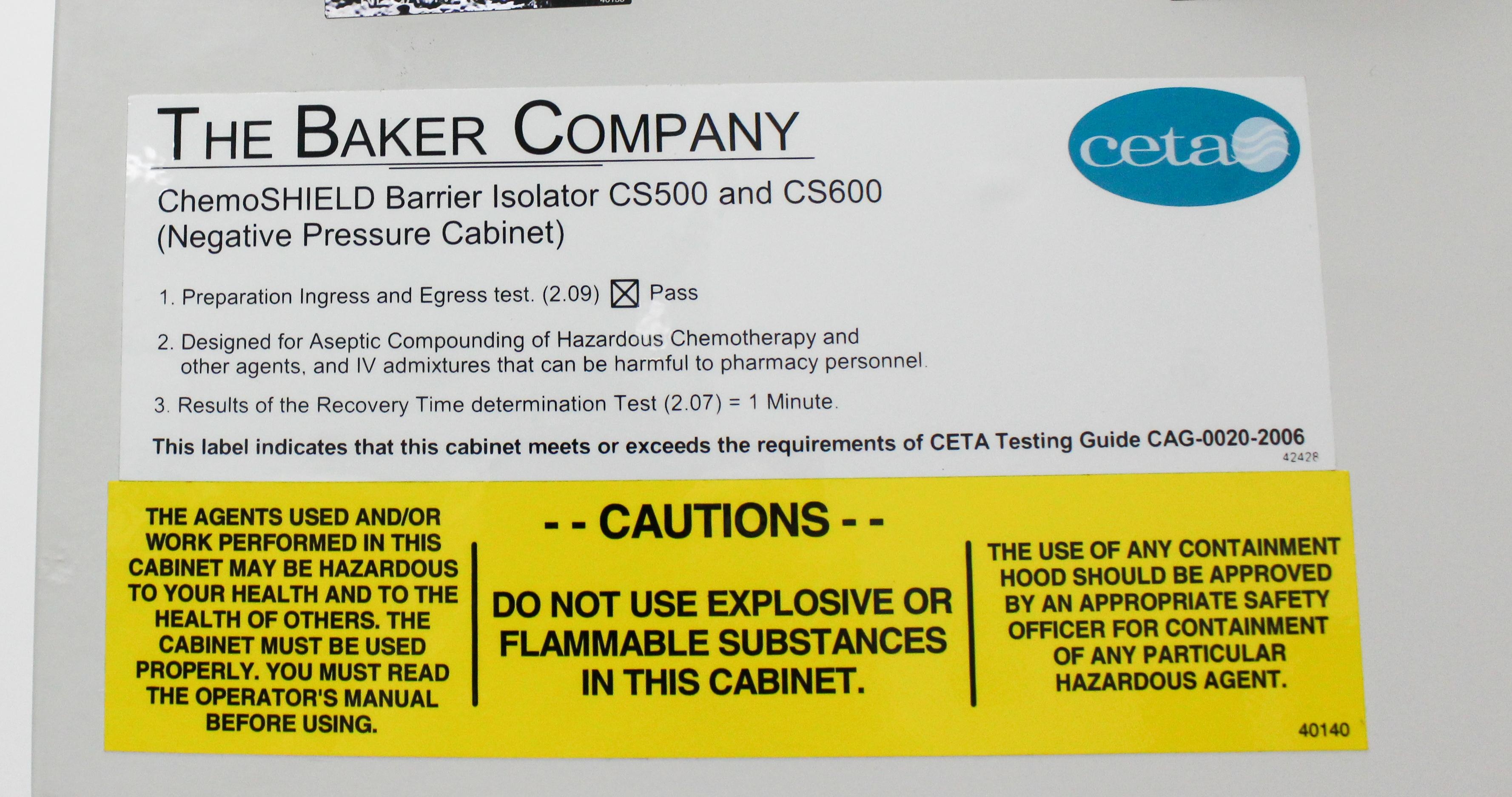 The Baker ChemoSHIELD CS600 Barrier Isolator Negative Pressure Cabinet