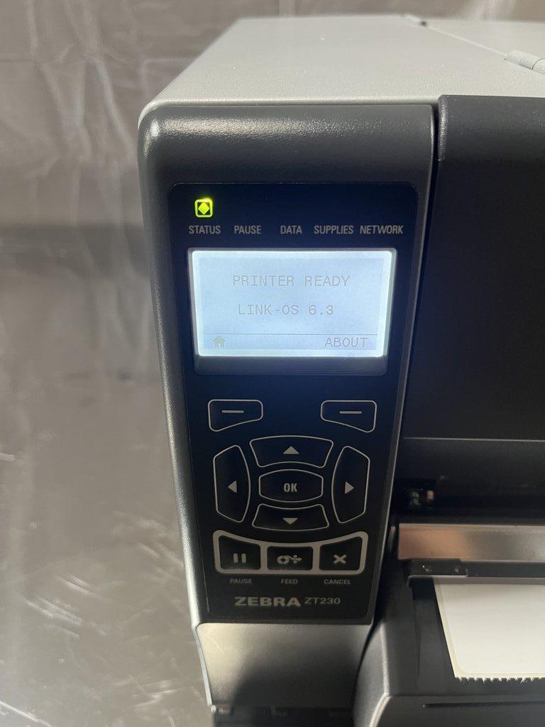 Zebra ZT230 Barcode Printer Good Condition with Power/Data Cables