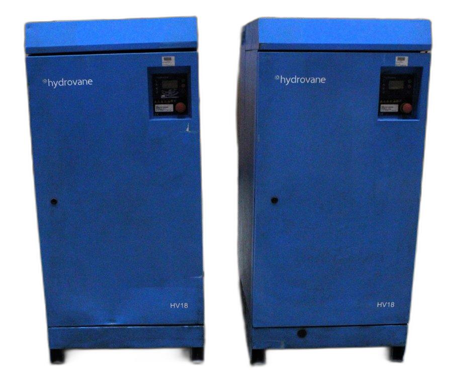 Hydrovane HV18 Rotary Vane Compressor Set of 2 with Tank, Fair Condition