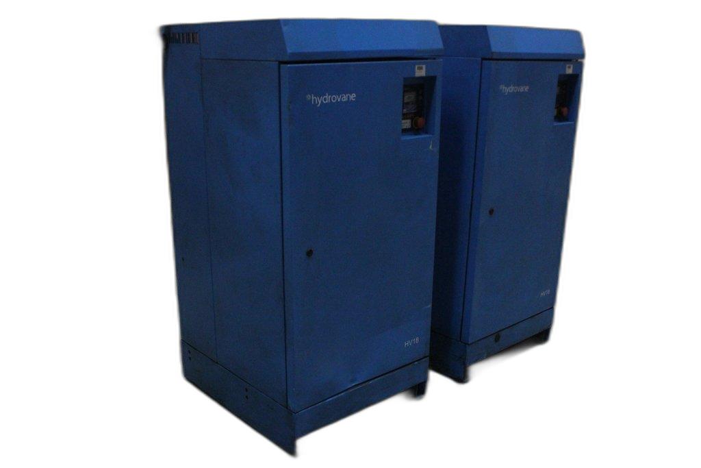 Hydrovane HV18 Rotary Vane Compressor Set of 2 with Tank, Fair Condition