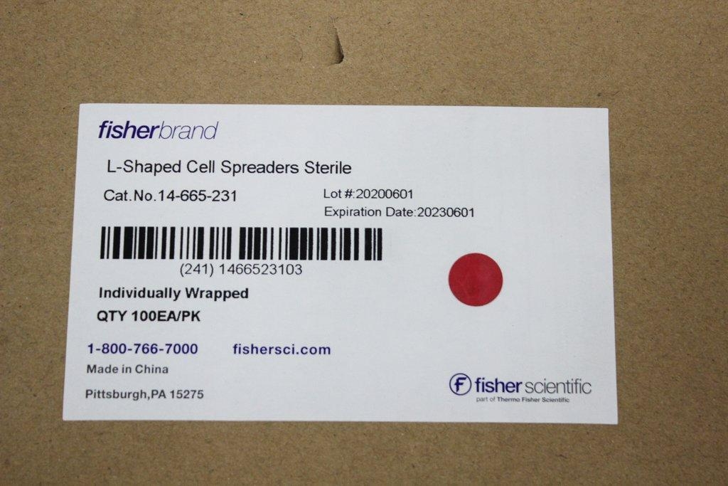 Fisherbrand 14-665-231 L-Shaped Cell Spreaders Sterile New Unused