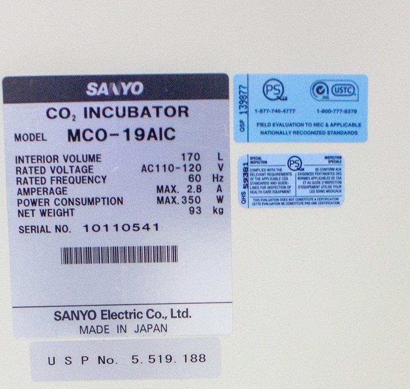 Sanyo MCO-19AIC CO2 Incubator 170L 0-50C Antibacterial Interior