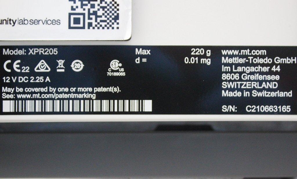 Mettler-Toledo XPR205 Analytical Balance Internal Calibration Touchscreen 220g