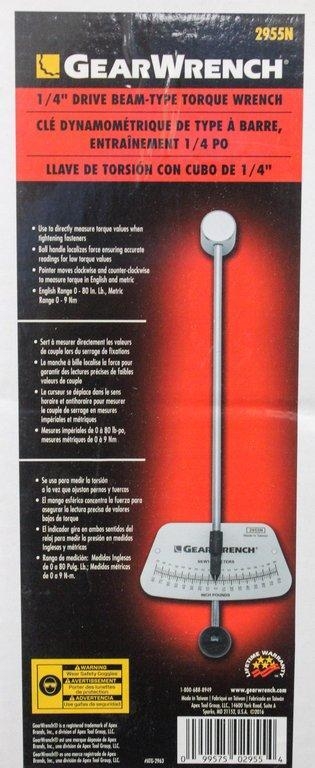 GearWrench CG-1963-B-10 Beam Torque Wrench, USA, Precision Tool, New, 3 lb
