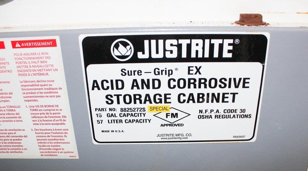 Justrite EX Acid Corrosive Safety Cabinet 15 Gal Right Hinge Self-Close