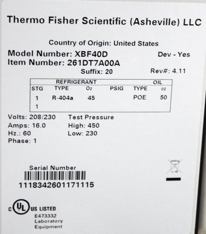 Thermo XBF40D Ultra Low Freezer -40C Temperature, Very Good Condition