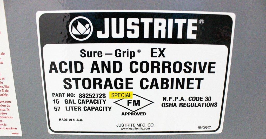 Justrite 8825272S Facility Corrosive Cabinet 15 gal ChemCor self close RHD