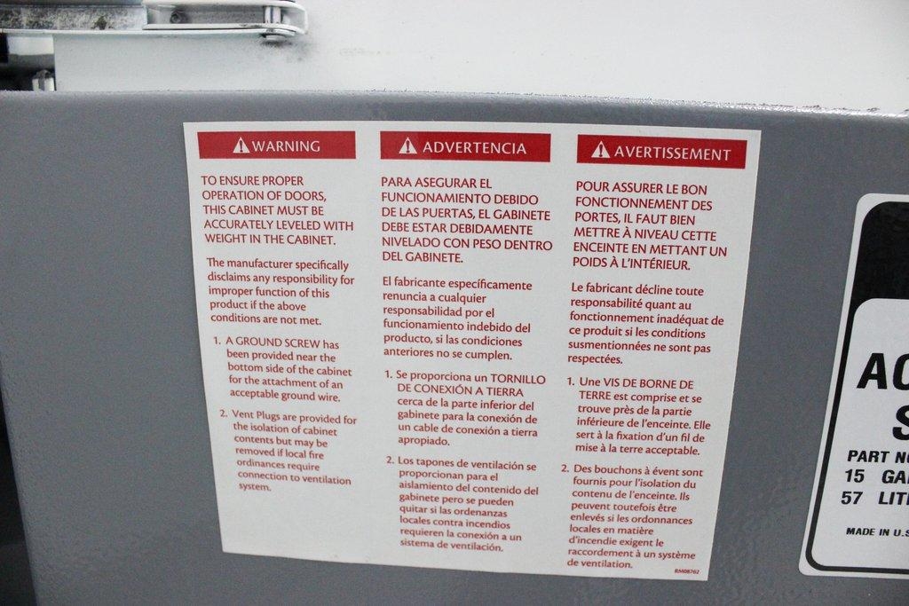 Justrite 8825272S Facility Corrosive Cabinet 15 gal ChemCor self close RHD
