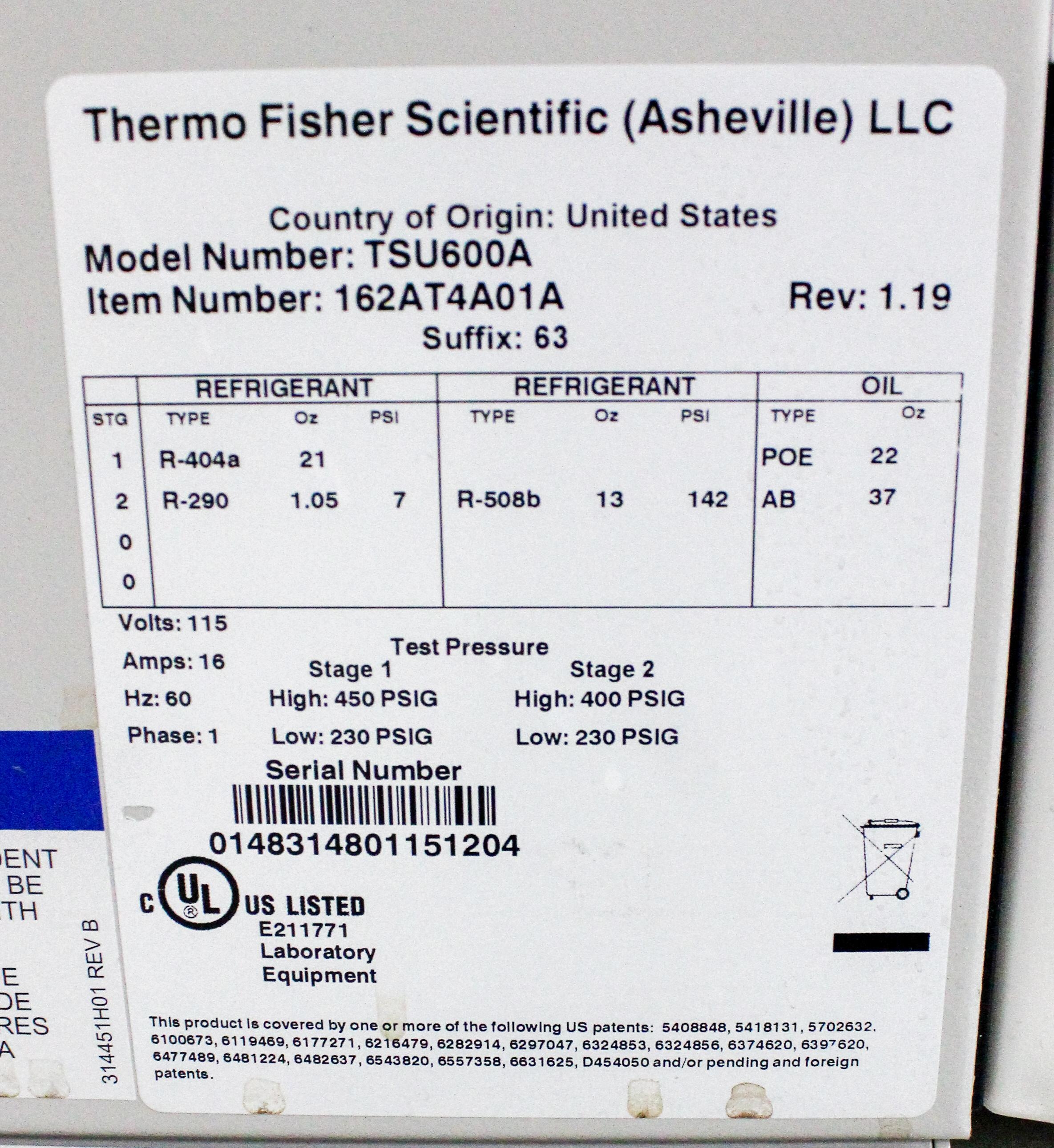 Thermo TSU600A Ultra Low Freezer -80C 28.8cu ft High Capacity Storage