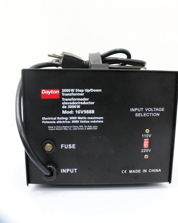 Dayton 3000W 16V988B Transformer Step Up Down Voltage 110-220V, Lab Ready