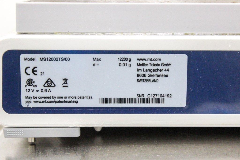 Mettler-Toledo MS12002TS00 Precision Balance Bench Scale 6000g 0.01g