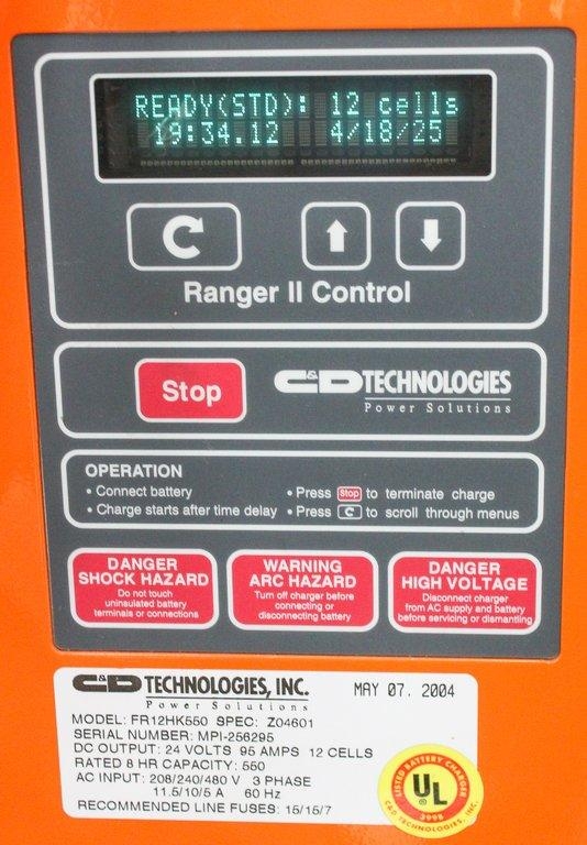 C&D FR12HK550 Forklift Battery Charger Durable Industrial 24V 550AH