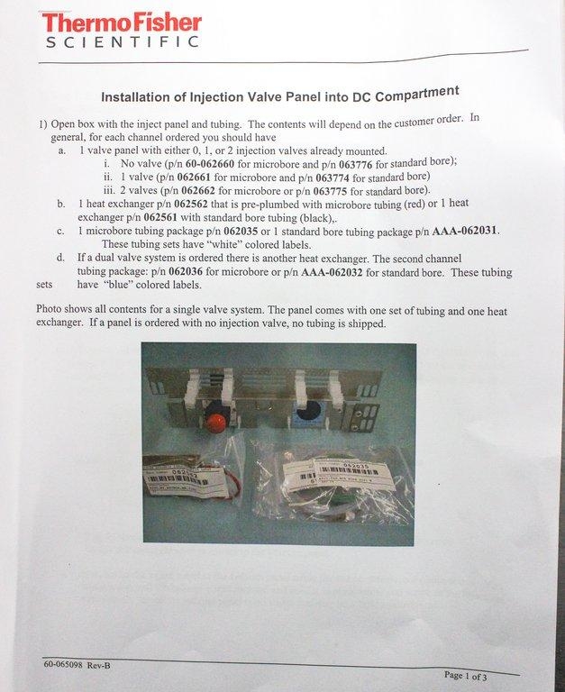 Thermo Injection Valve Panel for DC Compartment Dual-Valve Ion Chromatography