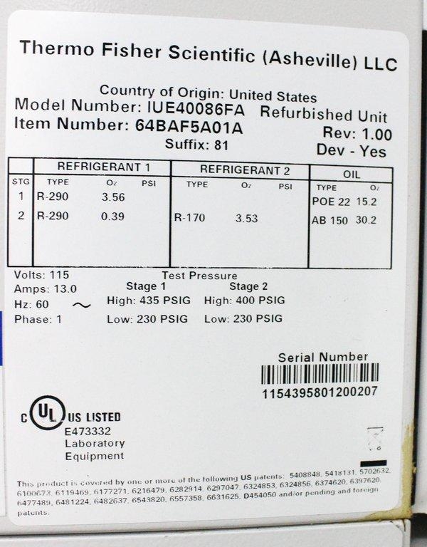 Thermo IUE40086FA Ultra Low Freezer -86C 19.4 cu.ft. Efficient Storage