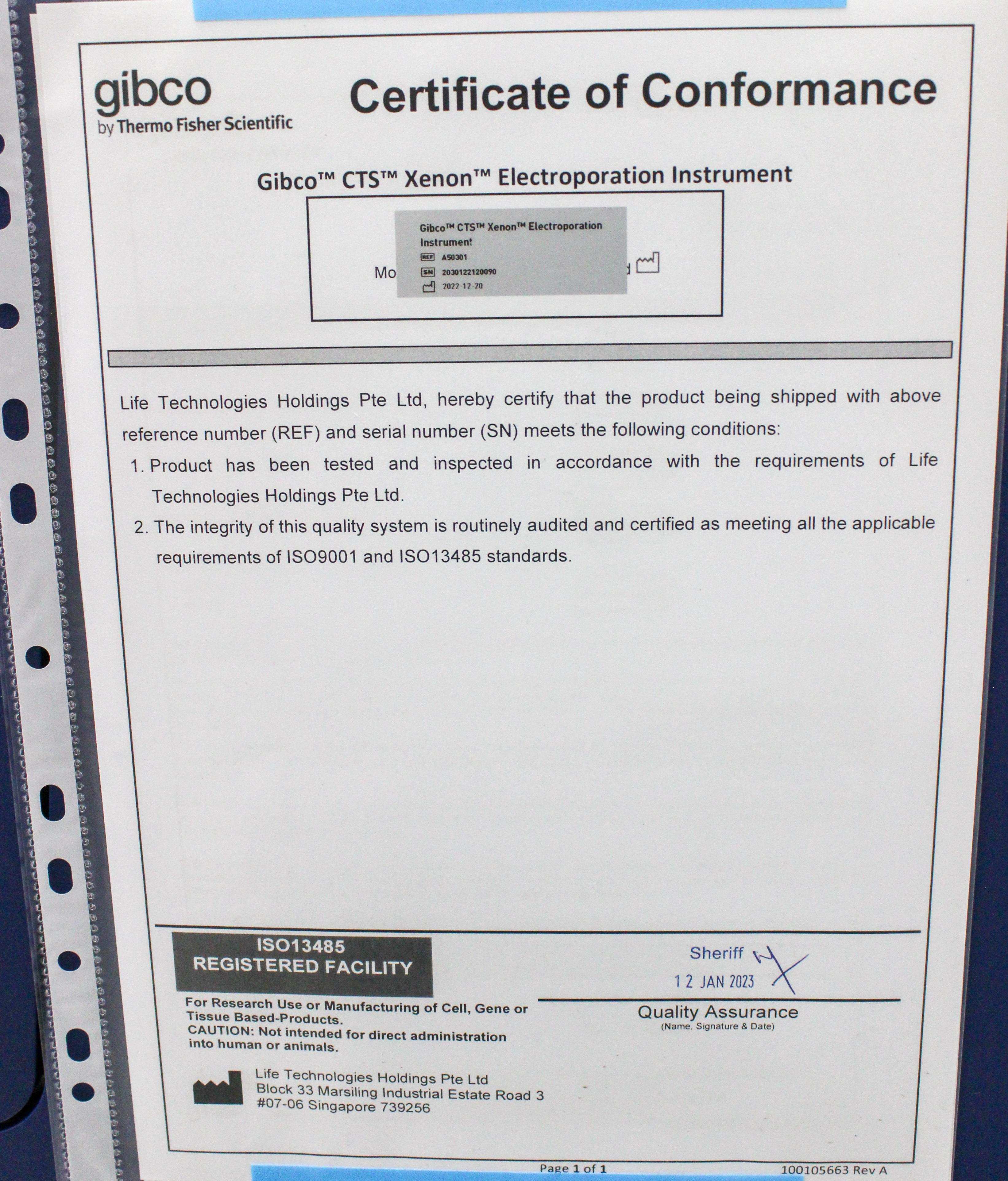 Thermo Gibco CTS Xenon Electroporation Instrument for Cell Therapy A50301