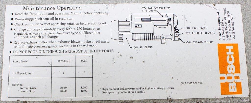 Busch RC-0250 Vacuum Pump Durable Oil-Lubricated Industrial 230-460V