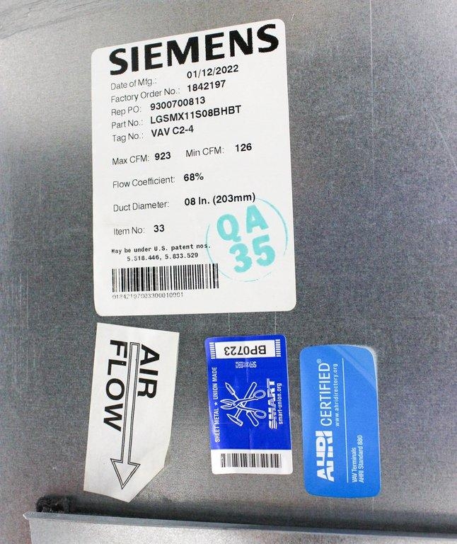 Siemens LGSMX11S08BHBT Air Terminal Lab Enviro Control System 923 CFM