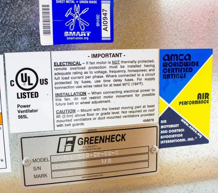 Greenheck SWB-116-20-CW-UB-X Belt Drive Utility Blower for HVAC Systems