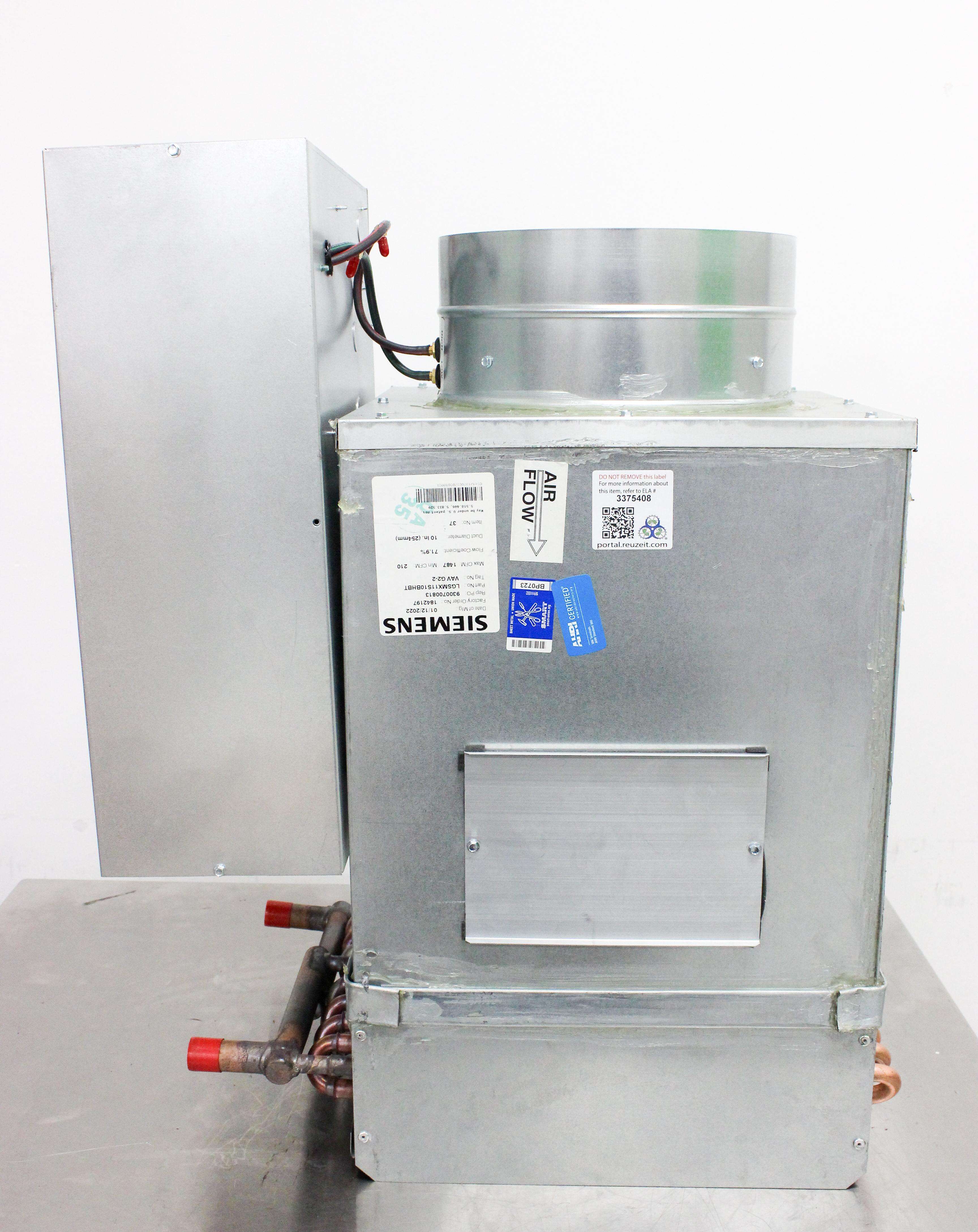 Siemens LGSMX11S10BHBT Lab Single Duct Air Terminal Precision Airflow Control