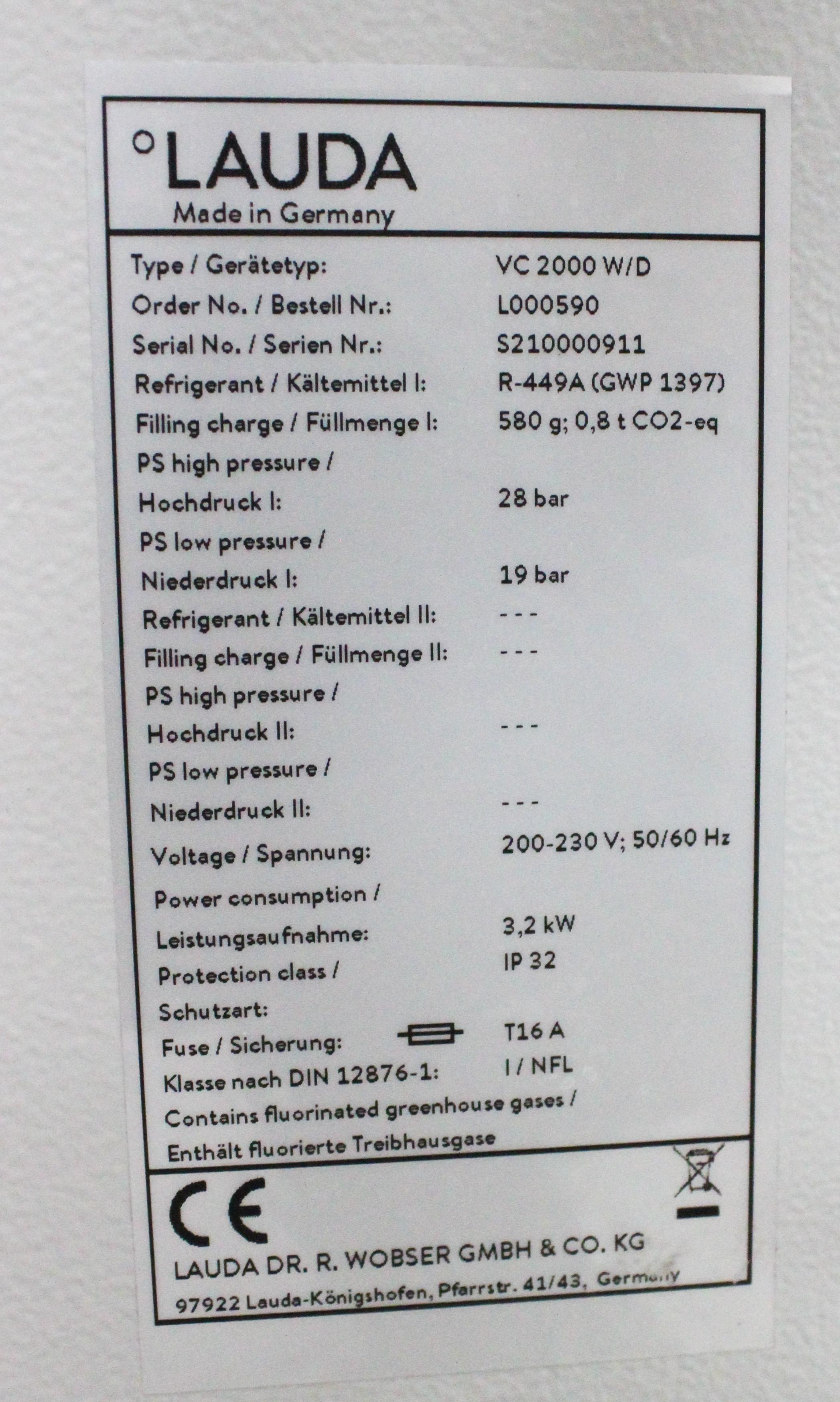 Lauda VarioCool VC 2000 Chiller Heater, Temp Range -20-80 C, 15L Capacity