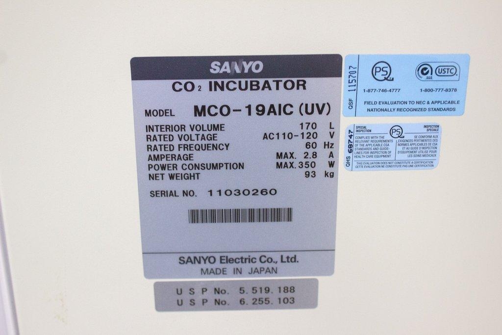 Sanyo MCO-19AIC UV CO2 Incubator 170L Temperature Control Japan