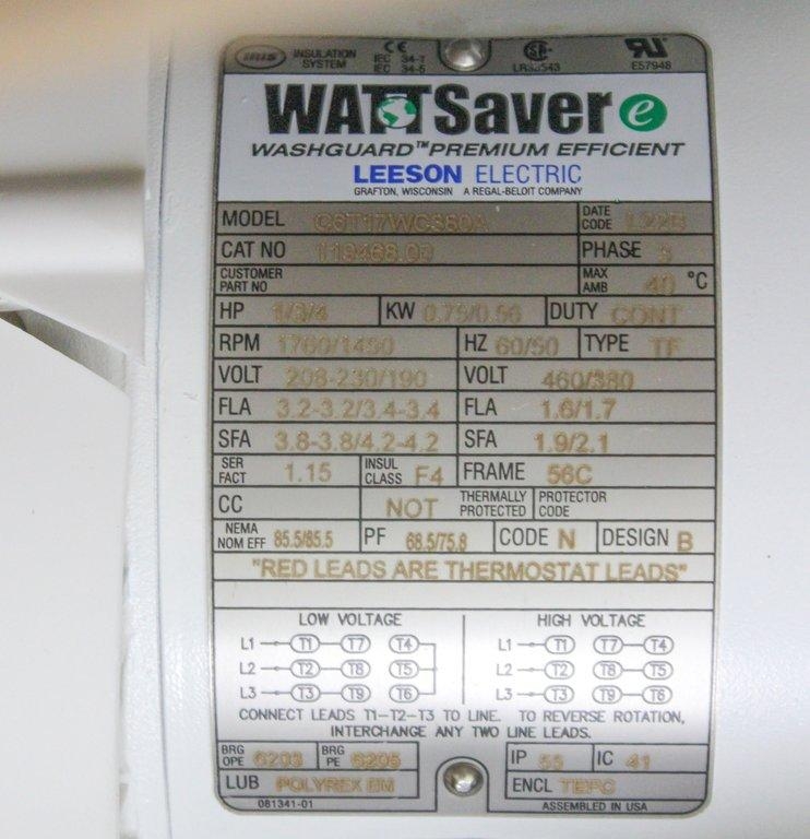 WATTSaver C6T17WC380A Motor Facility Motor 380-480V 50/60Hz Washdown Use