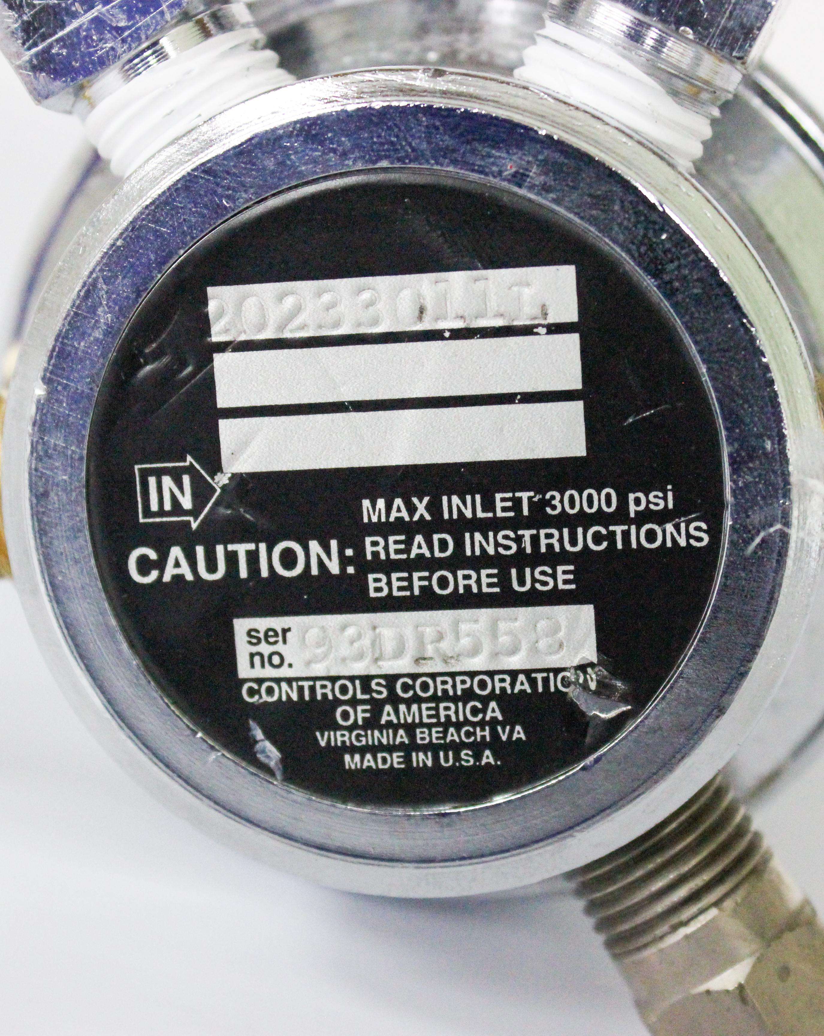 Controls Corporation of America Gas Regulator 20233011L 3000psi Input
