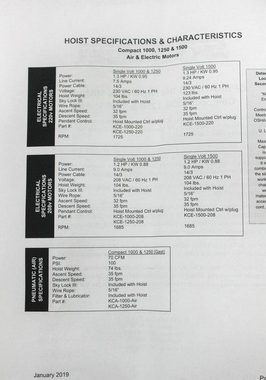 SkyClimber WGTL4-DBS367 Facility Motor Powers On 208V 60Hz