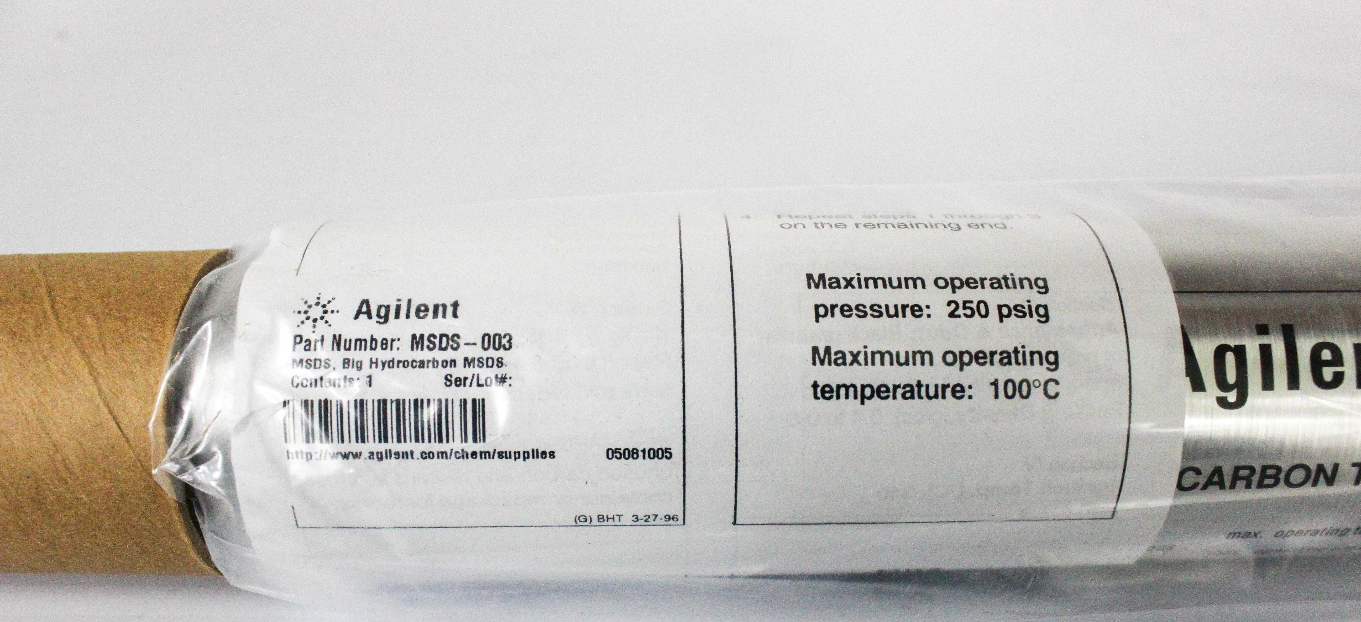 Agilent BHT-4 Gas Chromatography Hydrocarbon Trap Fitting 1/4in 250PSI 100C