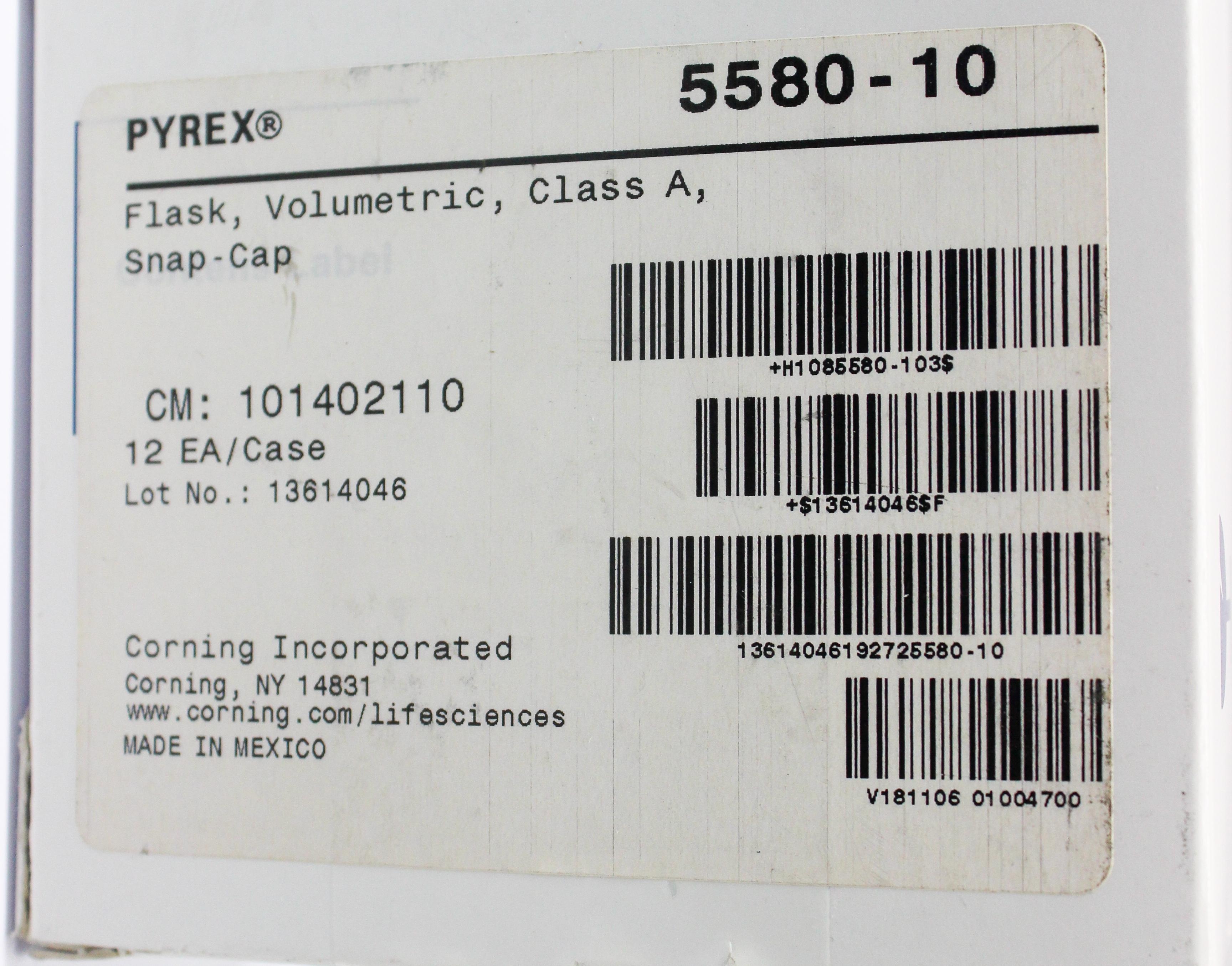 Corning Pyrex Volumetric Flask 10 mL Capacity, Class A Precision, 12 Pack