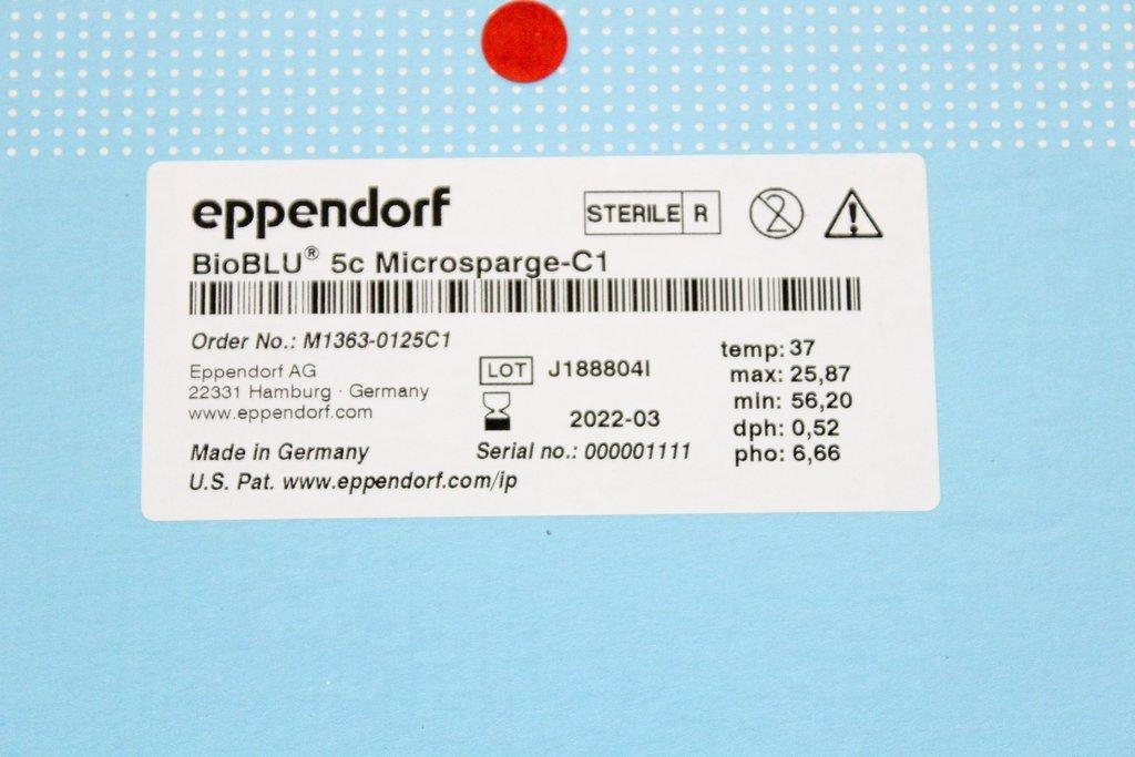 Eppendorf BioBLU Bioreactor 5c Microsparge-C1 M1363-0125C1 Stirred-Tank Vessel